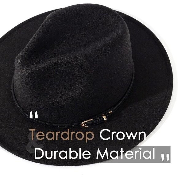 ? Lisianthus Classic Felt Fedora Women Black Wide Brim Fashion Belt Buckle Hats main image 6